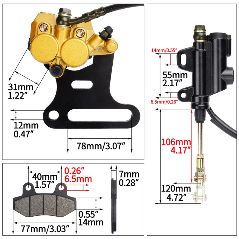 MTATCN Rear Brake Caliper & Master Cylinder Replacement - With Spare Brake Pads - Compatible with 70cc  90cc  110cc  125cc  140cc  200cc SSR Baja Chinese Dirt Pit Bikes with 12mm Wheel Shaft - Image 2